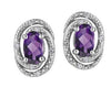 Sterling Silver Amethyst, Diamond Stud Earrings.