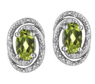 Sterling Silver Peridot, Diamond Stud Earrings.