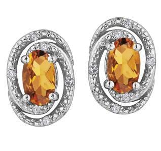 Sterling Silver Citrine, Diamond Stud Earrings.