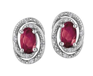 Sterling Silver Ruby, Diamond Stud Earrings.