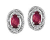 Sterling Silver Ruby, Diamond Stud Earrings.