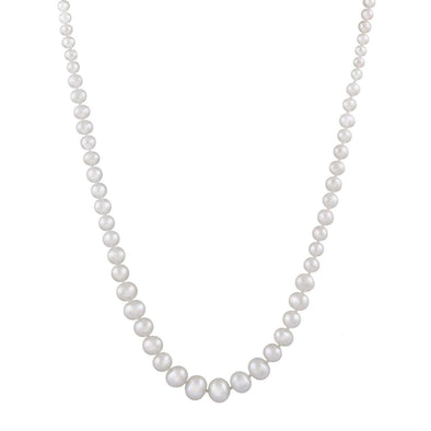 Cultured Freshwater Pearl Necklace. 4.0 - 8.0mm Graduated Pearls.19 Inch Knotted Strand., Yellow Gold Clasp.