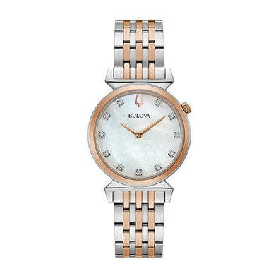 Bulova Ladies Two Tone Diamond Dial, Sapphire Crystal, Mother of Pearl Dial Quartz Watch -