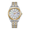 Citizen Ladies Two Tone, Stainless Steel Bracelet Date Only, Sapphire Crystal, 100m 10ATM Water Resistant, Mother of Pearl Dial Eco-Drive Watch -