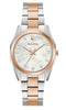 Bulova Ladies Silver Tone, Rose Gold Tone, Stainless Steel Bracelet Diamond Dial, Mother of Pearl Dial Quartz Watch -