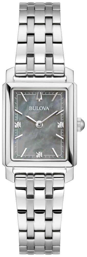 Bulova Ladies Silver Tone, Stainless Steel Bracelet Diamond Dial, 30m 3ATM Water Resistant Quartz Watch -