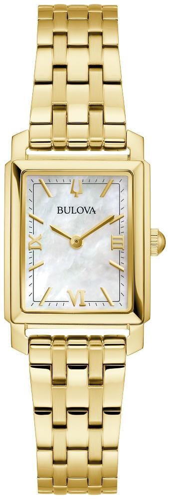 Bulova Ladies Gold Tone, Stainless Steel Bracelet 30m 3ATM Water Resistant, Mother of Pearl Dial Quartz Watch -