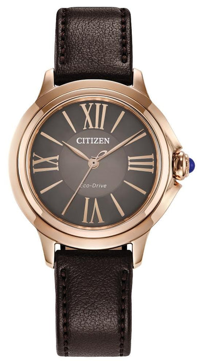 Citizen Ladies Gold Tone, Leather Strap Sapphire Crystal, 50m 5ATM Water Resistant Quartz Watch -