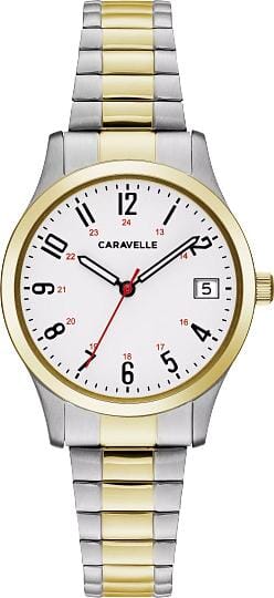 Caravelle Ladies Two Tone, Expansion Bracelet Date Only, 24 Hour Dial Quartz Watch -