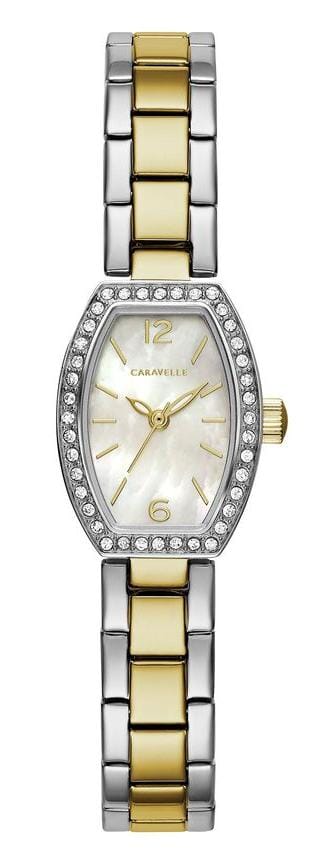 Caravelle Ladies Two Tone, Stainless Steel Bracelet Swarovski Crystal, Mother of Pearl Dial Quartz Watch -