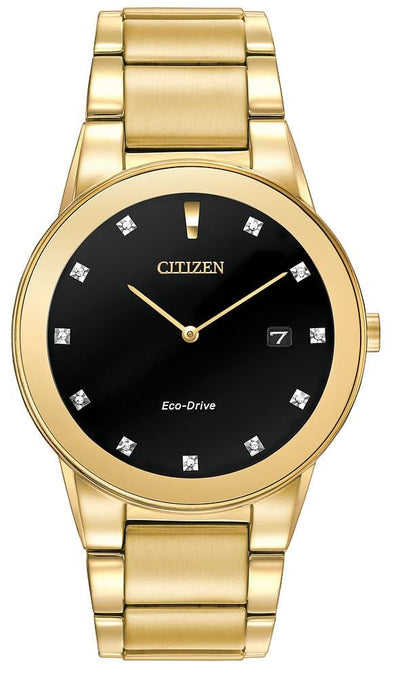 Citizen Gents Gold Tone, Stainless Steel Bracelet Diamond Dial, Date Only Eco-Drive WatchCTZ-B8076