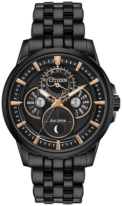 Citizen Gents Black, Gun Metal / Gray, Stainless Steel Bracelet Day & Date, 100m 10ATM Water Resistant Eco-Drive Watch -