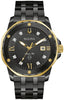 Bulova Gents Gold Tone, Black, Stainless Steel Bracelet Diamond Dial, Date Only, 100m 10ATM Water Resistant Quartz Watch -