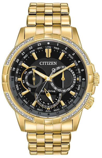 Citizen Gents Gold Tone, Stainless Steel Bracelet Diamond Dial, Date Only Eco-Drive Watch -