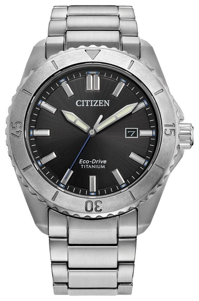 Citizen Gents Silver Tone, Titanium Date Only, 100m 10ATM Water Resistant Eco-Drive Watch -