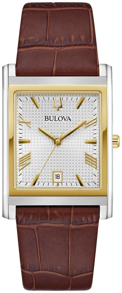 Bulova Gents Two Tone, Leather Strap Date Only, 30m 3ATM Water Resistant Quartz Watch -