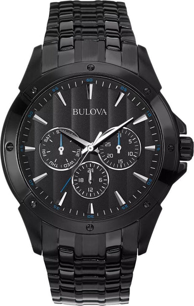 Bulova Gents Black Day & Date, 30m 3ATM Water Resistant, 24 Hour Dial Quartz Watch -