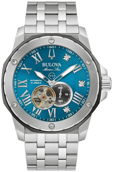 Bulova Gents Silver Tone, Stainless Steel Bracelet Diamond Dial, 200m 20ATM Water Resistant Automatic Watch -