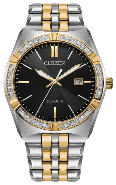 Citizen Gents Two Tone Diamond Dial, Date Only, 100m 10ATM Water Resistant Eco-Drive Watch -