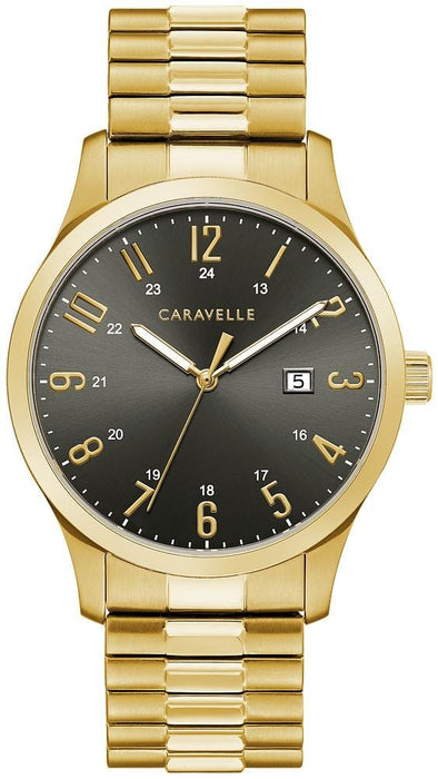 Caravelle Gents Gold Tone, Expansion Bracelet Date Only, 24 Hour Dial Quartz Watch -