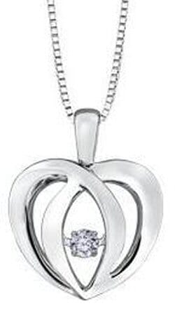 Sterling Silver Diamond Heart Pulse Pendant Necklace.