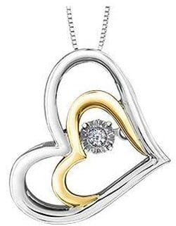 Sterling Silver, Yellow Gold Accent Diamond Heart Pulse Pendant Necklace.