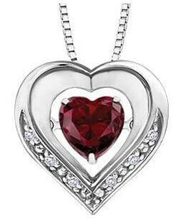 Sterling Silver Created Ruby, Diamond Pulse Pendant Necklace.