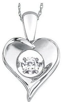 Sterling Silver White Topaz Heart Pulse Pendant Necklace.