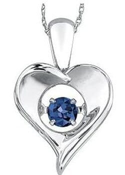 Sterling Silver Blue Sapphire Heart Pulse Pendant Necklace.