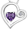 Sterling Silver Amethyst, Diamond Heart Pulse Pendant Necklace.