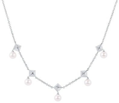 Sterling Silver Pearl and Stud Chain Necklace