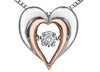 Sterling Silver Rose Gold Accent Diamond Heart Pendant Necklace.