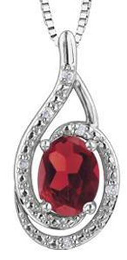 Sterling Silver Garnet, Diamond Pendant Necklace.