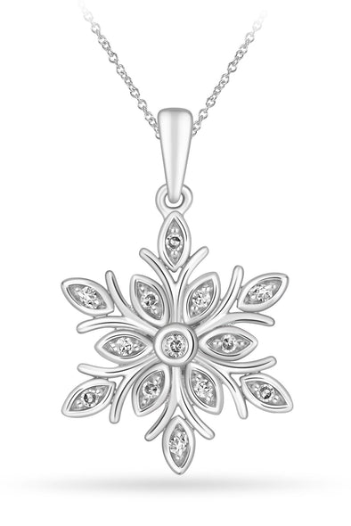 Sterling Silver Diamond Snowflake Pendant Necklace.