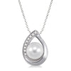 Sterling Silver Pearl, Diamond Pendant Necklace.