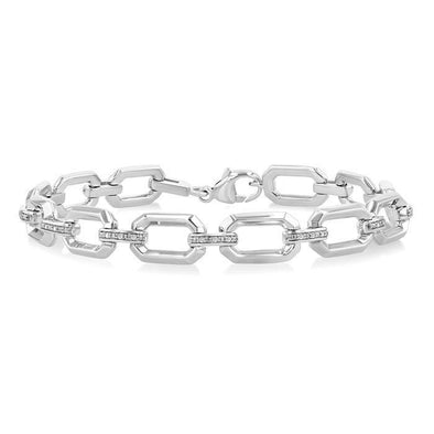 Sterling Silver Diamond Paperclip Link Bracelet.