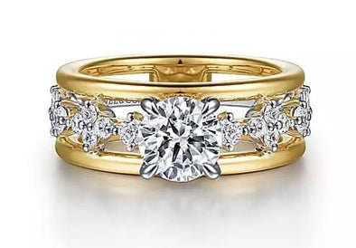 Yellow Gold Engagement Ring. Featuring A Signature Created Lab Grown Center Diamond And Earth Mined Accent Diamonds.